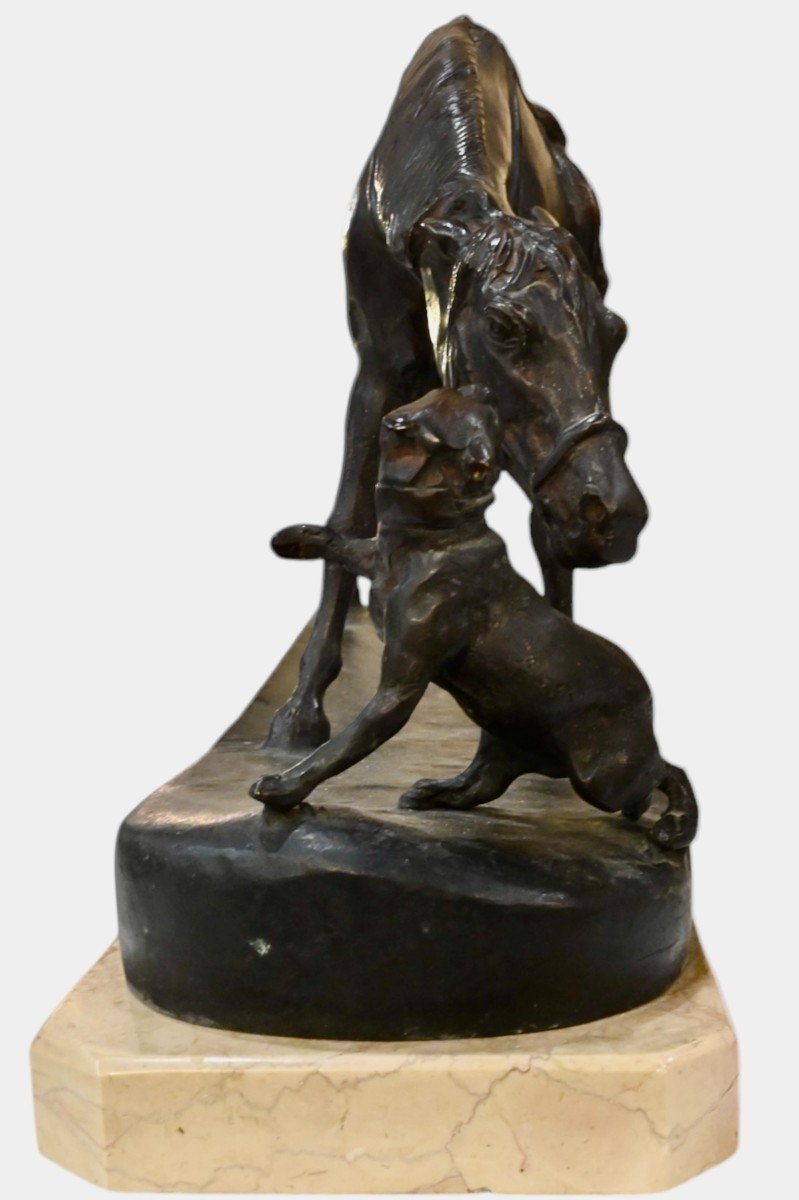 Bronze Sculpture Of Horse With Dog - Italy Early 20th Century-photo-4